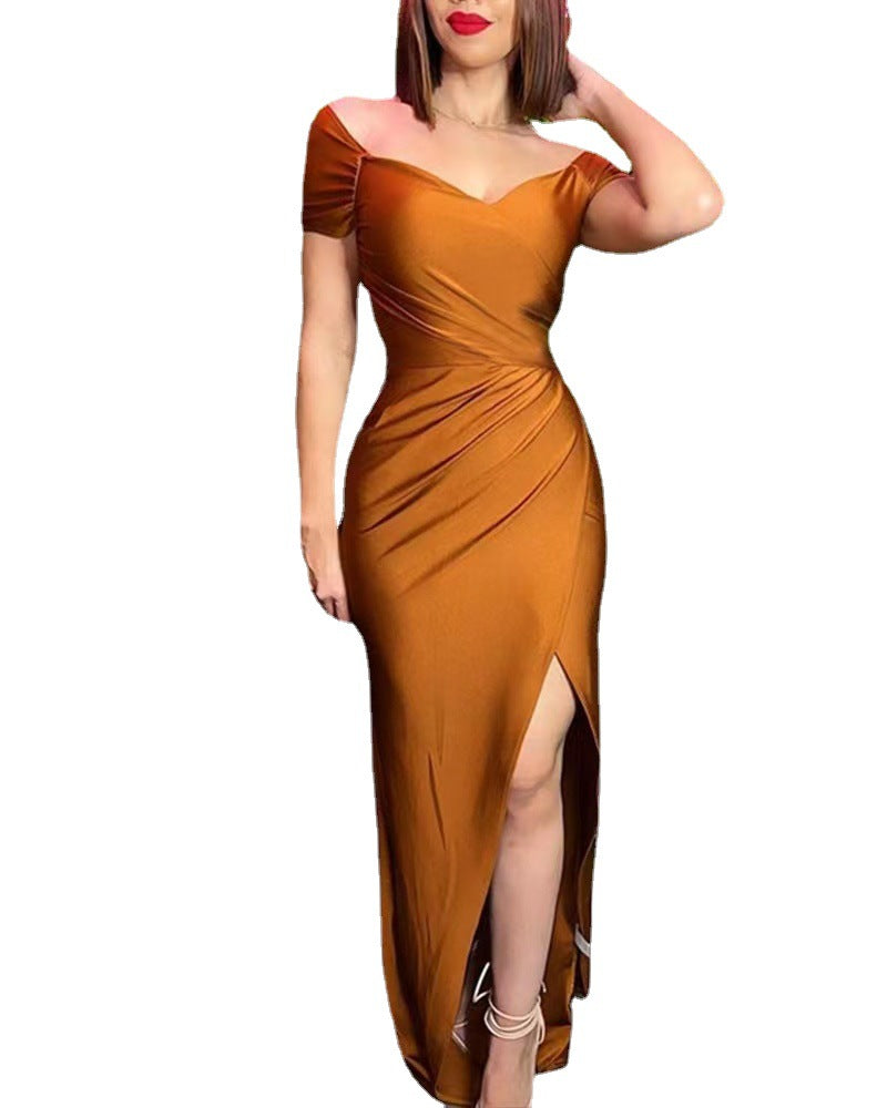 Damen elegantes Maxikleid mit asymmetrischem Schnitt und schimmerndem Effekt Drune