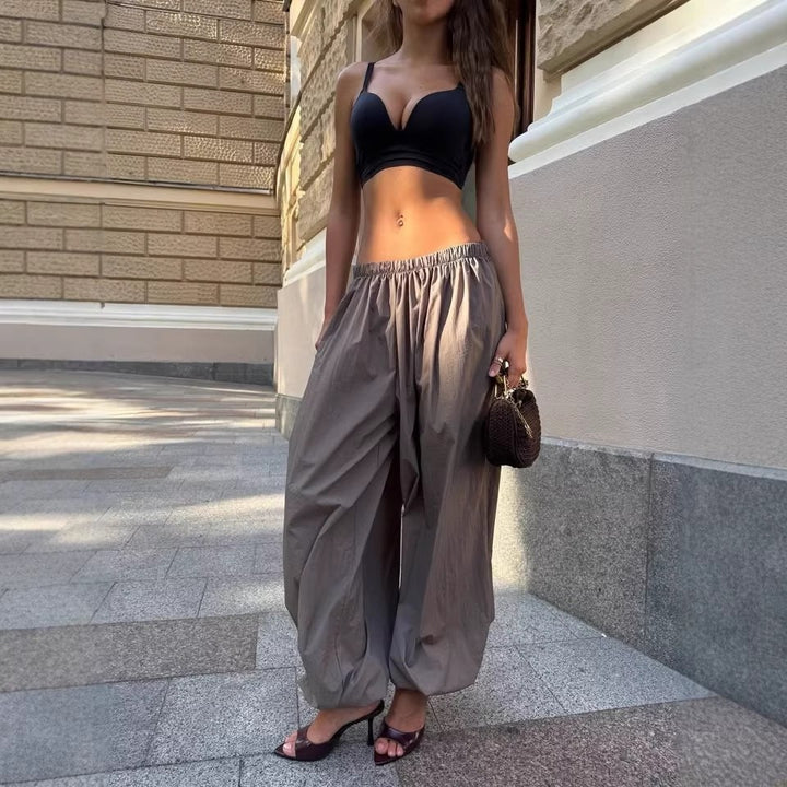 Damen weite Baumwollhose im lässigen Stil mit elastischem Bund Drune