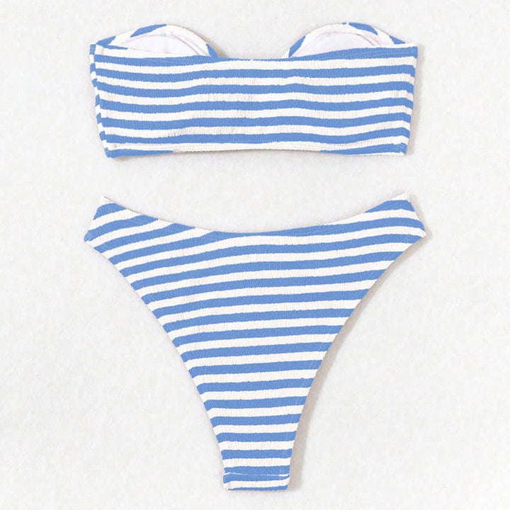 Damen Bandeau-Bikini mit gestreiftem Design und modischer Schnalle Drune