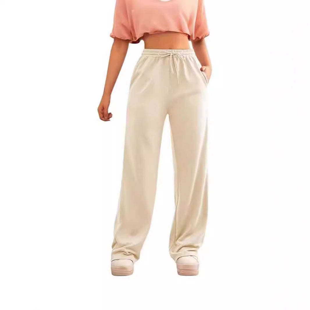 Damen nan fließende Relax-Palazzohose mit hohem Komfortbund, Kordelzug und seitlichen Einschubtaschen Drune