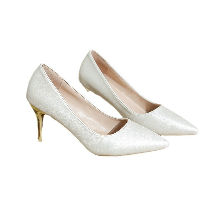 Damen elegante Pumps mit glänzendem Goldabsatz Drune