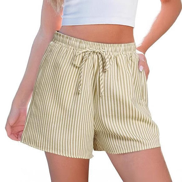 Damen lässige Shorts mit elastischem Taillenbund und gestreiftem Design Drune