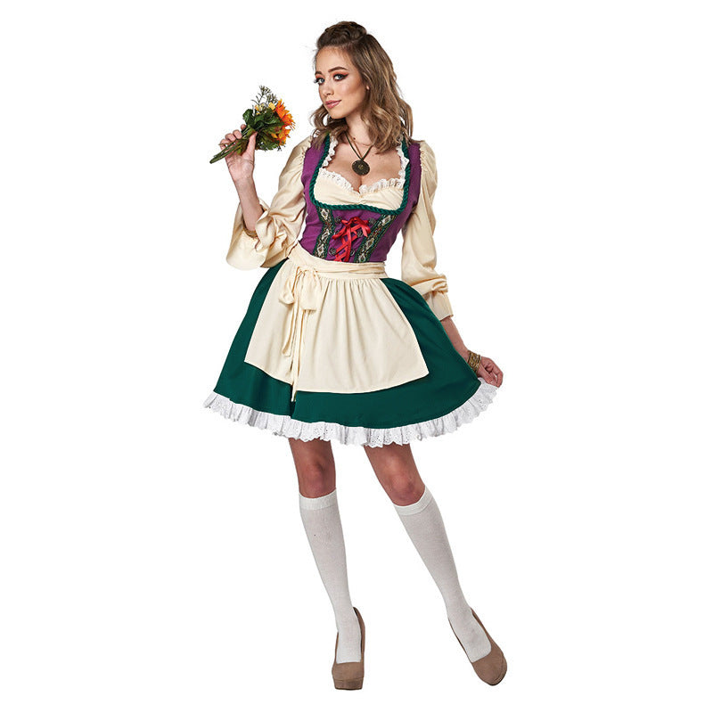 Damen nan traditionelles Dirndlkleid mit Schürze, geschnürter Corsage und Volantärmel Drune