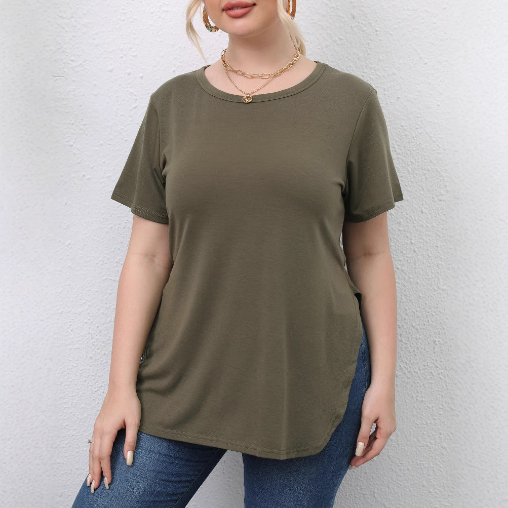Damen lässiges T-Shirt mit seitlichen Eingrifftaschen Drune