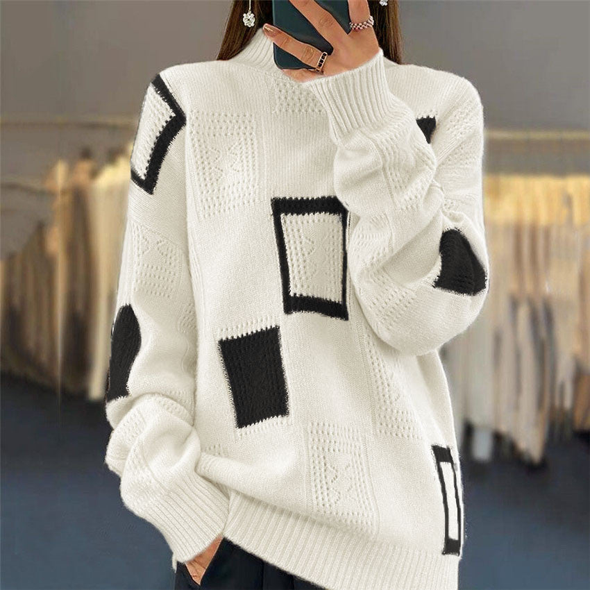 Damen Modischer Pullover mit strukturiertem Patchwork-Muster Drune