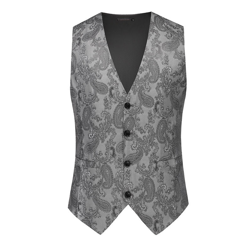 Herren nan feine Jacquard-Anzugweste mit V-Ausschnitt, Zierknöpfen und schmaler Silhouette Drune