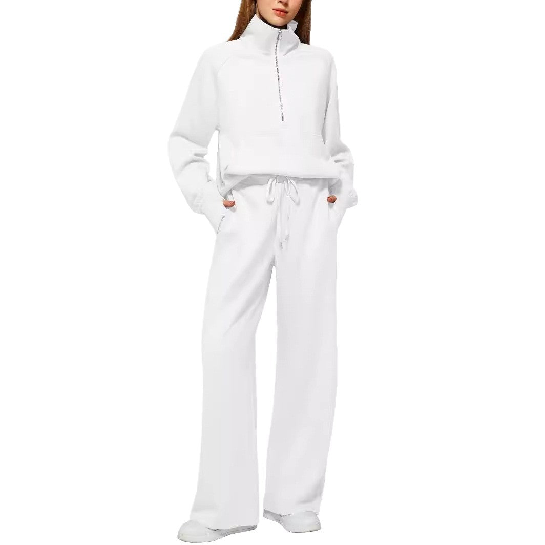 Damen nan halbzip Lounge-Set mit hohem Stehkragen, Kängurutasche und weiten Highwaist-Jogginghose Drune