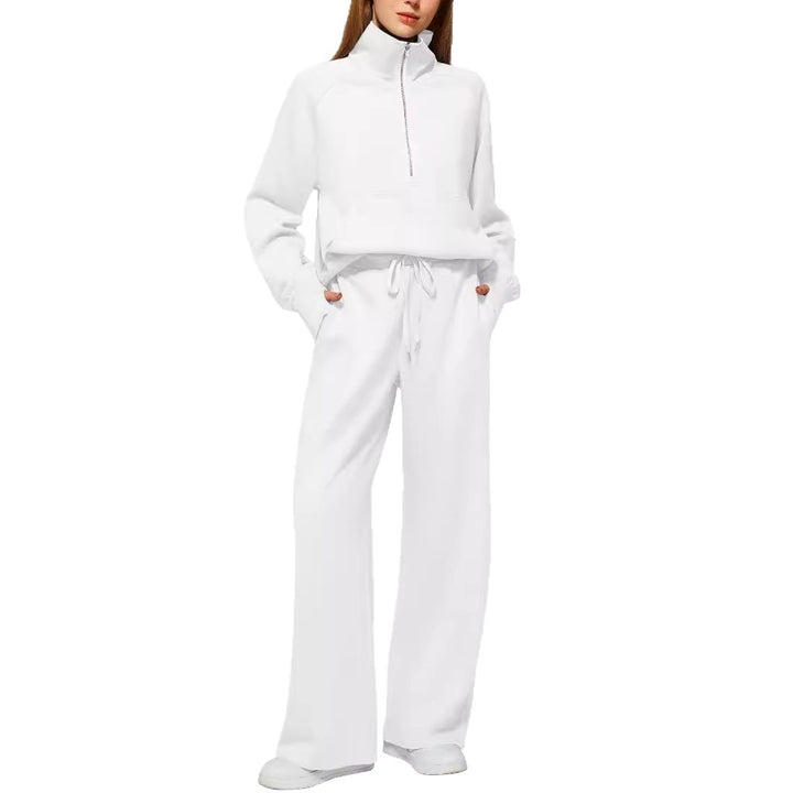 Damen nan halbzip Lounge-Set mit hohem Stehkragen, Kängurutasche und weiten Highwaist-Jogginghose Drune