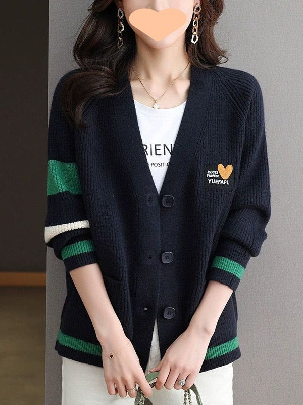 Damen lässige Strickjacke mit sportlichen Akzenten Drune