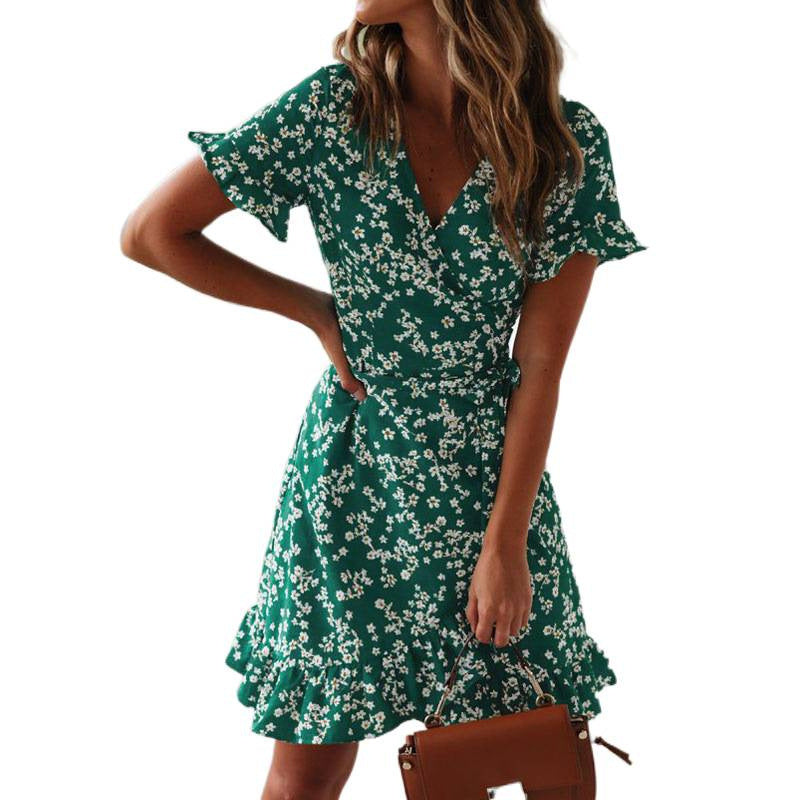 Damen Wickelkleid mit floralem Design und Rüschendetails Drune