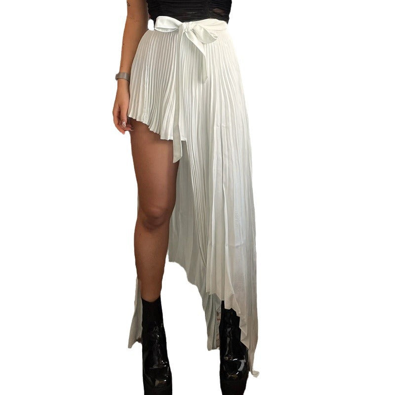 Damen Plissierter Wickelrock mit dekorativem Bindeband Drune