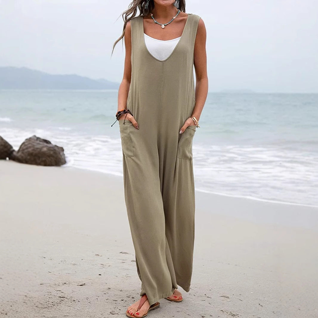 Damen lässiger Jumpsuit mit weitem Schnitt und praktischen Taschen Drune