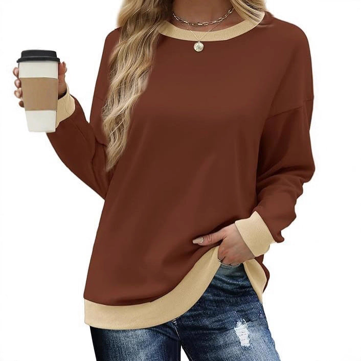 Damen Bequemer Pullover mit Kontrastbündchen Drune
