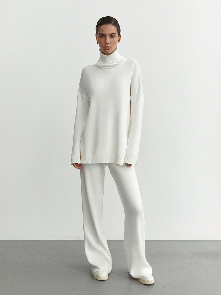 Damen Modisches Strickensemble mit hohem Kragen und weitem Schnitt Drune