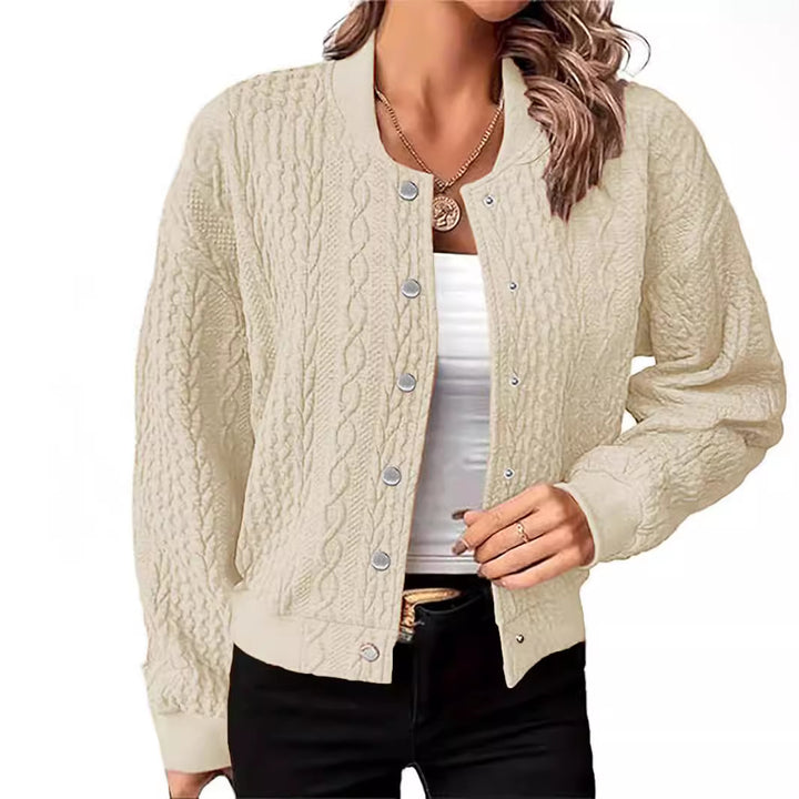 Damen Strickjacke im modernen Zopfmuster mit Druckknopfverschluss Drune