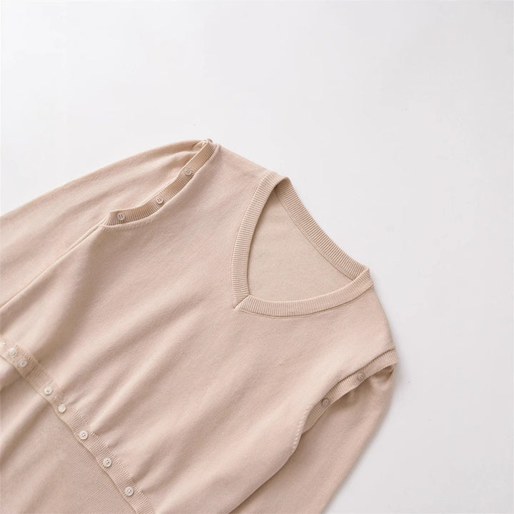 Damen Strickpullover mit V-Ausschnitt und dekorativen Knöpfen Drune