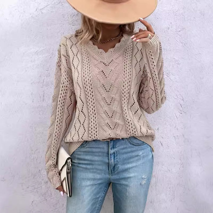 Damen Lässiger Strickpullover im Ajour-Design Drune