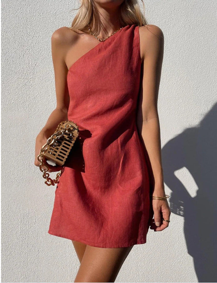 Drune | Einfarbiges Slim Fit One-Shoulder Pendelkleid