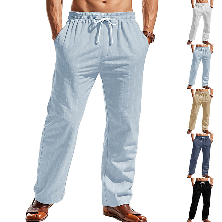 Herren nan elegante Nadelstreifen-Freizeithose mit elastischem Tunnelzugbund, geradem Bein und Kordelzugabschluss Drune