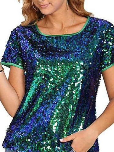 Damen Glitzernde Kurzarmbluse mit funkelndem Paillettenbesatz und lässigem Schnitt Drune