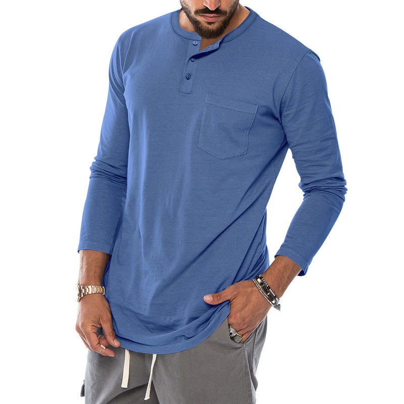 Herren Langarm-Henley-Shirt mit modischem Knopfverschluss und praktischer Brusttasche Drune