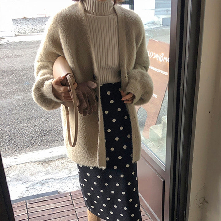 Damen gemütlicher Strickcardigan mit großen Knöpfen und lässiger Passform Drune