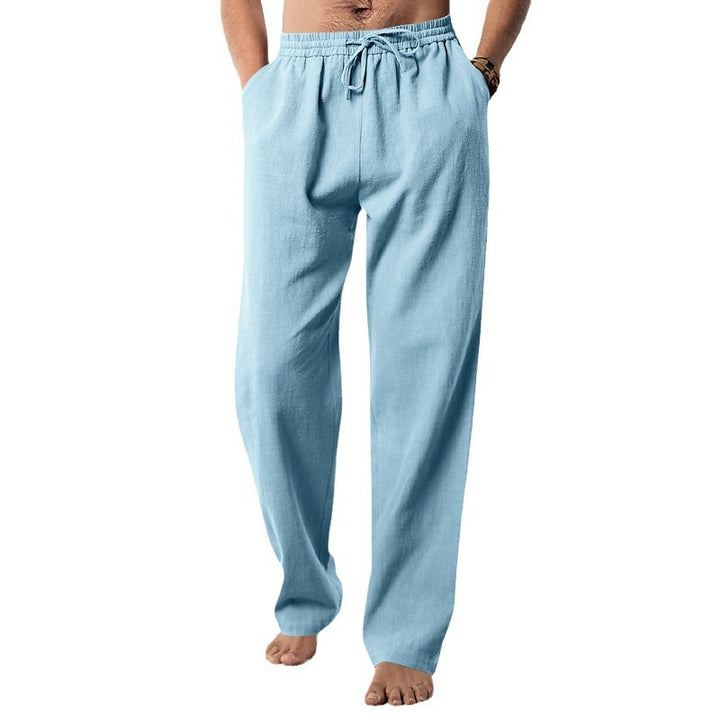 Herren nan leichte Relaxhose aus Leinenmix mit elastischem Tunnelzugbund und geradem Bein Drune