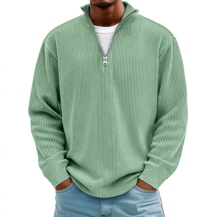 Herren nan gerippter Strickpullover mit halbem Reißverschluss und Stehkragen Drune