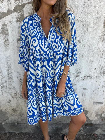 Damen lässiges Strandkleid mit hohen Seitenschlitzen und modischem Druckmuster Drune