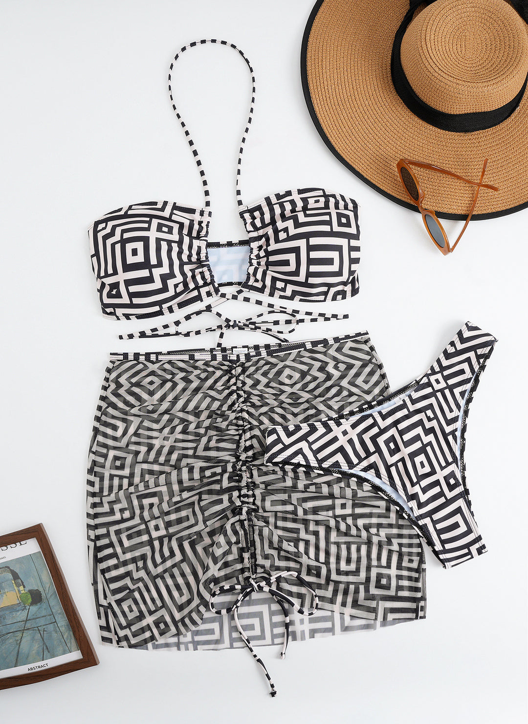 Damen Bikini-Set mit Bandeau-Top und verstellbarem Wickelrock Drune