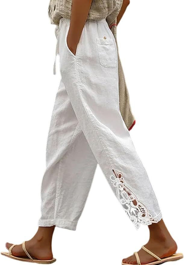 Damen Leichte und luftige Sommerhose im Boho-Stil mit Stickerei Drune