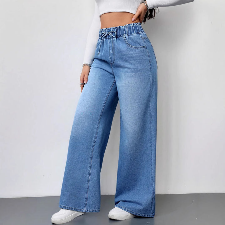 Damen Weit geschnittene Denim-Hose mit elastischem Bund und praktischen Taschen Drune
