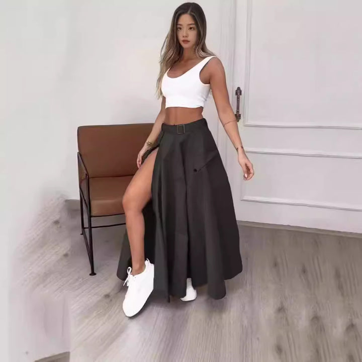 Damen Eleganter Rock mit hohe Taille und seitlichem Schlitze Drune
