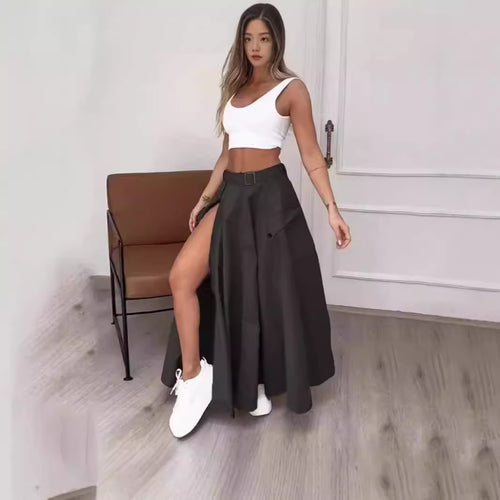 Damen Eleganter Rock mit hohe Taille und seitlichem Schlitze Drune