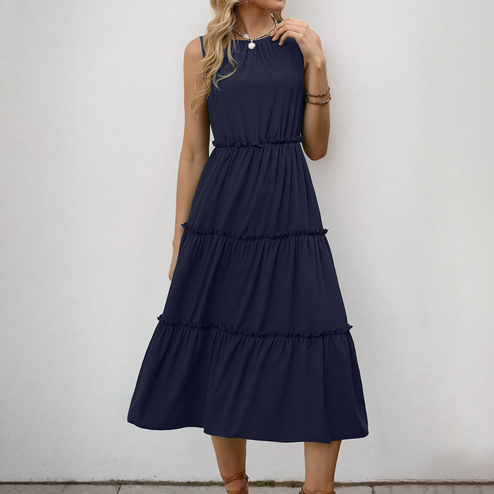 Damen Maxikleid mit Rüschendetails und elastischem Taillenzug Drune