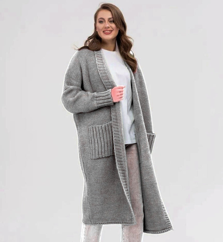 Damen Gemütlicher Strickmantel mit großen Taschen und oversized Schnitt Drune