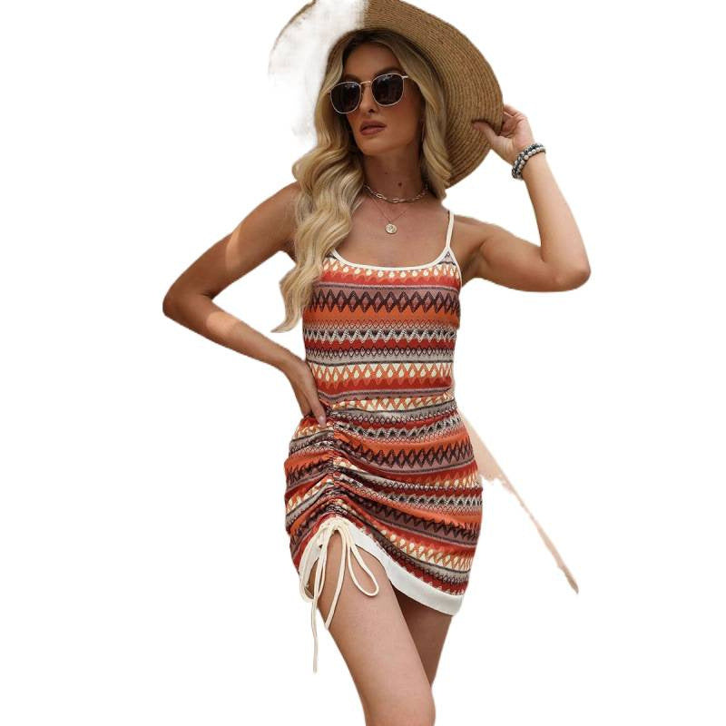 Damen Minikleid mit Rüschendetails und verstellbarem Kordelzug Drune