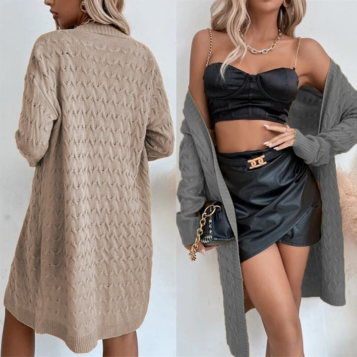 Damen Strickmantel mit raffiniertem Ajourmuster und bequemem Schnitt Drune