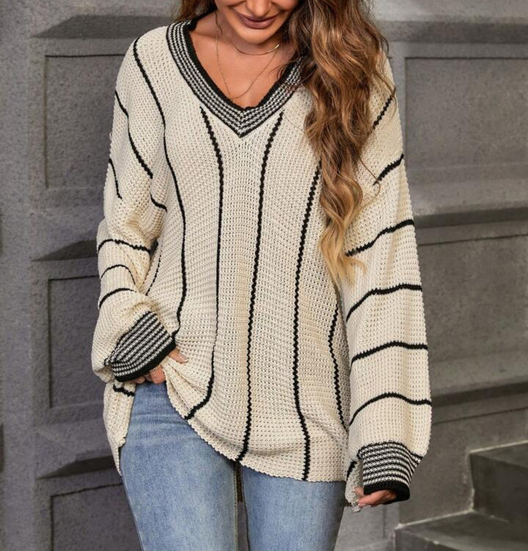 Damen Grobstrickpullover mit V-Ausschnitt und lässigem Schnitt Drune