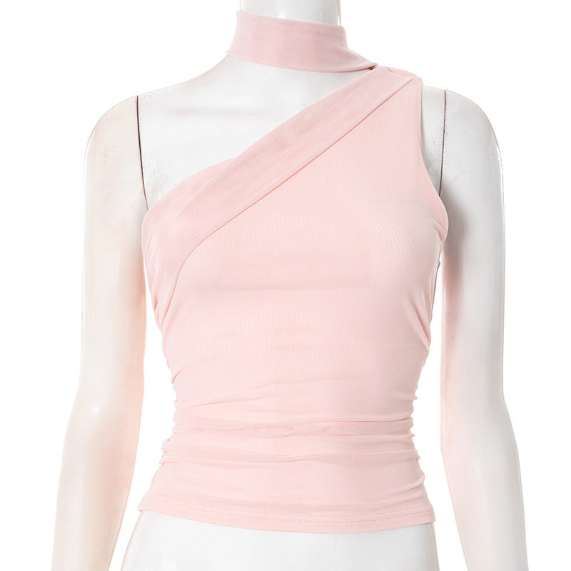 Damen Asymmetrisches Crop-Top mit dekorativem Choker Drune