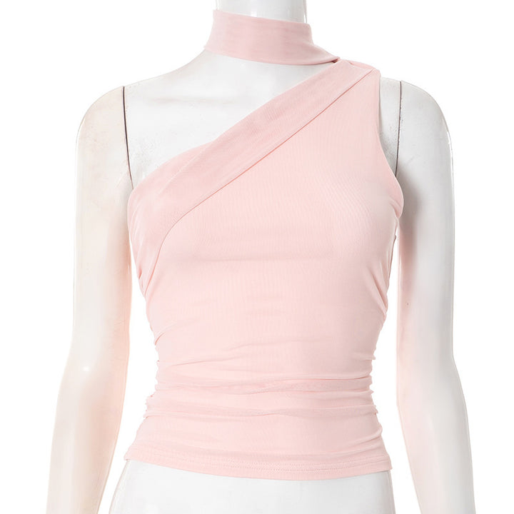 Damen Asymmetrisches Crop-Top mit dekorativem Choker Drune