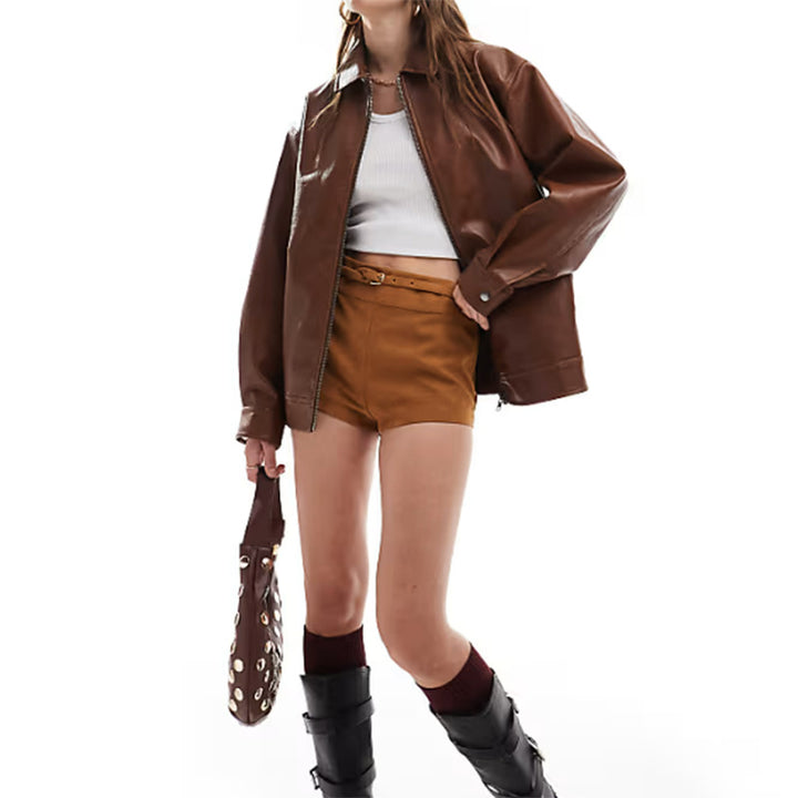 Damen Kunstlederjacke mit lässigem Schnitt und praktischen Reißverschlusstaschen Drune