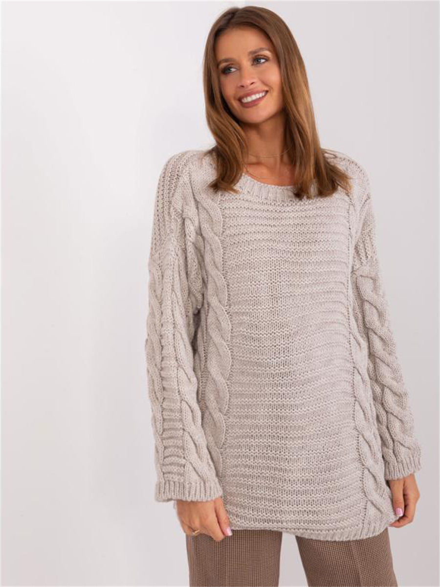 Damen Grobstrickpullover mit modernem Zopfmuster und weiten Ärmeln Drune