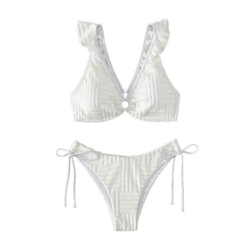 Damen Triangel-Bikini mit dekorativem Knotendetail und Rüschenelementen Drune
