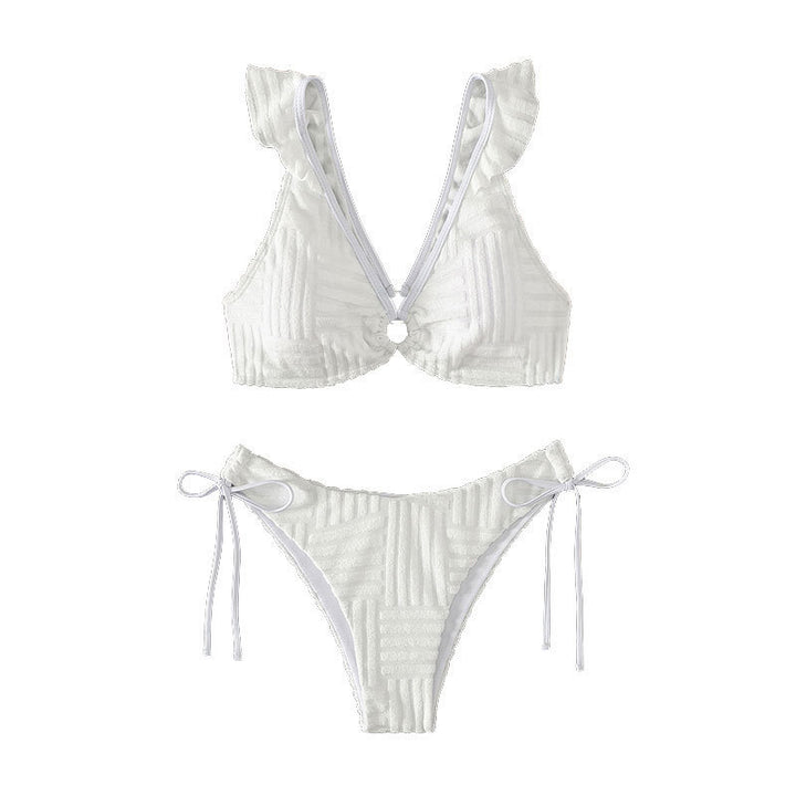 Damen Triangel-Bikini mit dekorativem Knotendetail und Rüschenelementen Drune