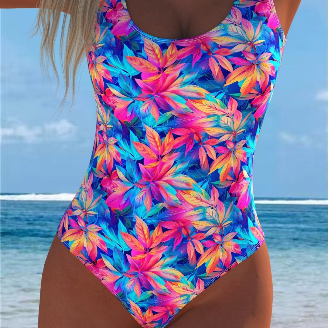 Damen Einteiliger Badeanzug mit lebhaftem Blumenmuster und komfortablem Schnitt Drune