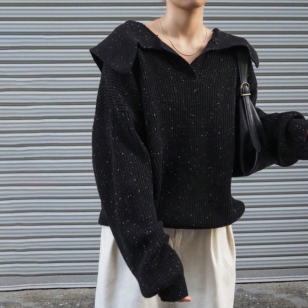 Damen lässiger Strickpullover mit modernem Kragen und funkelnden Details Drune