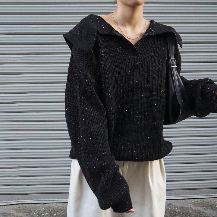 Damen lässiger Strickpullover mit modernem Kragen und funkelnden Details Drune