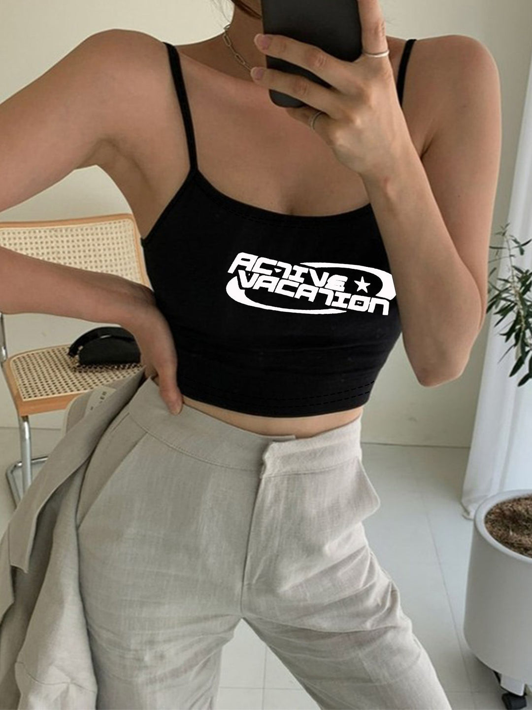 Damen Crop-Top mit trendigem Schriftzug Drune