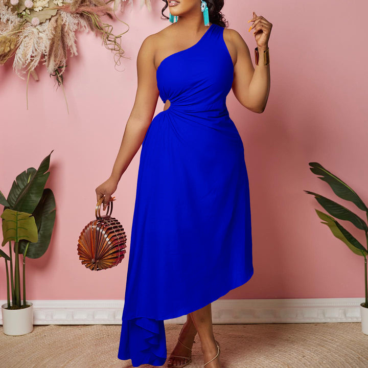 Damen asymmetrisches Wickelkleid mit einem Schulterdesign Drune